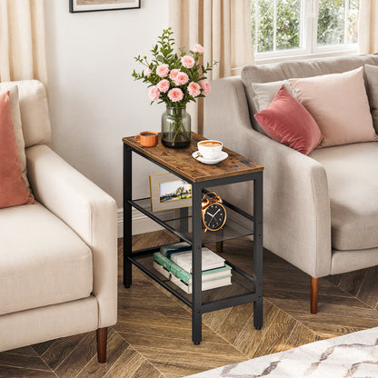 HOOBRO 3-Tier Narrow Side Table with Adjustable Shelves