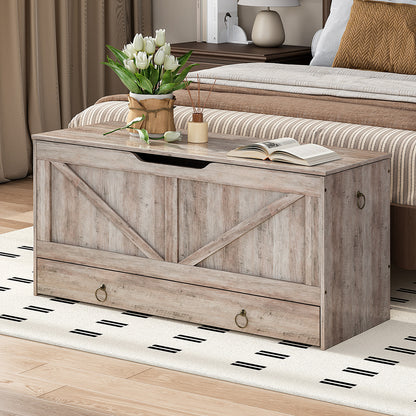 HOOBRO 39.3-inch Toy Box Storage Box with Drawer Safety Hinges