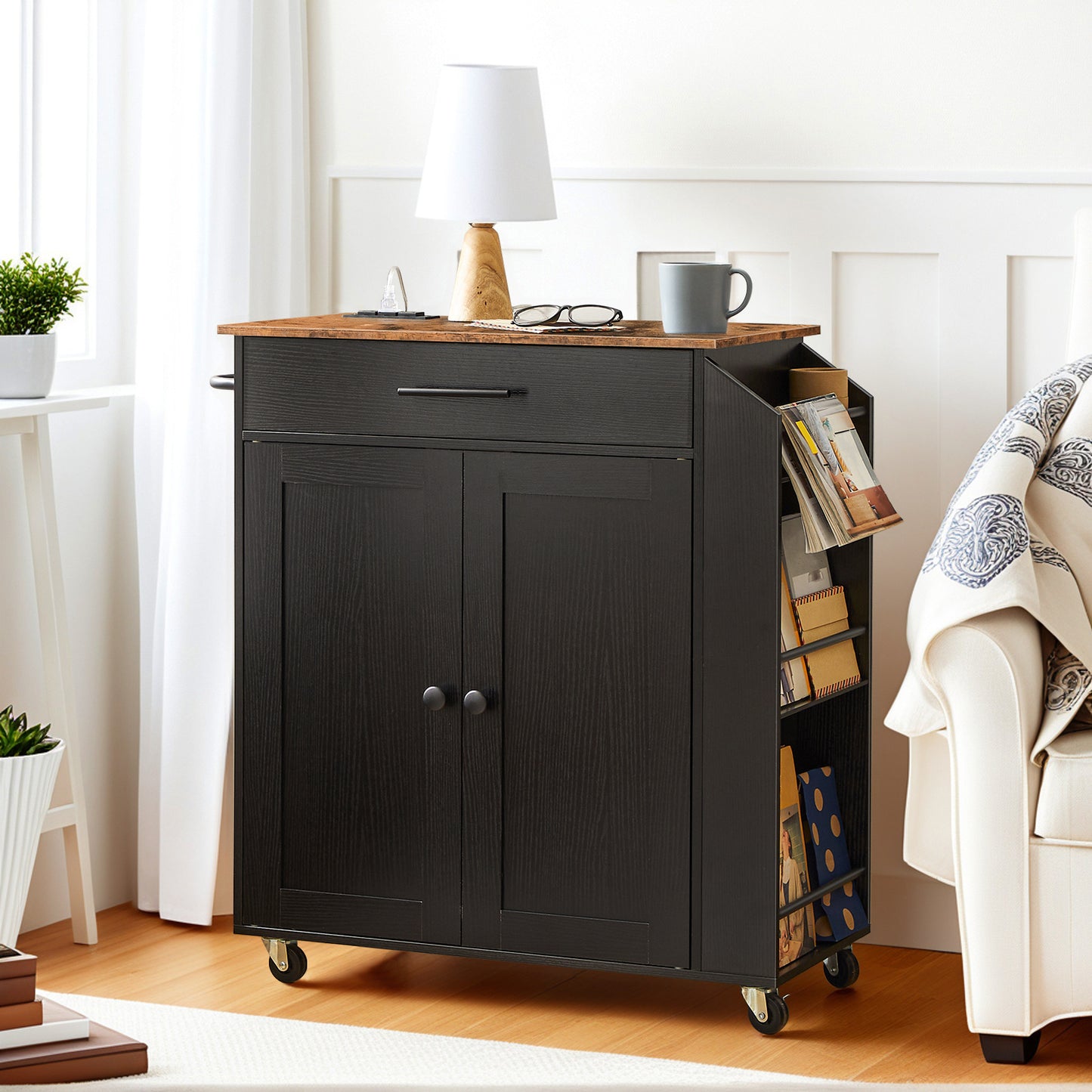 HOOBRO Rolling Kitchen Island with Power Outlet & Shelves & Drawers