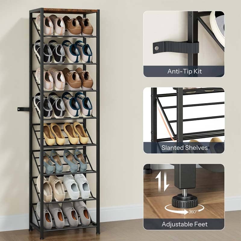 Safety anti-tip wall kits and adjustable leveling feet details of the industrial shoe stand