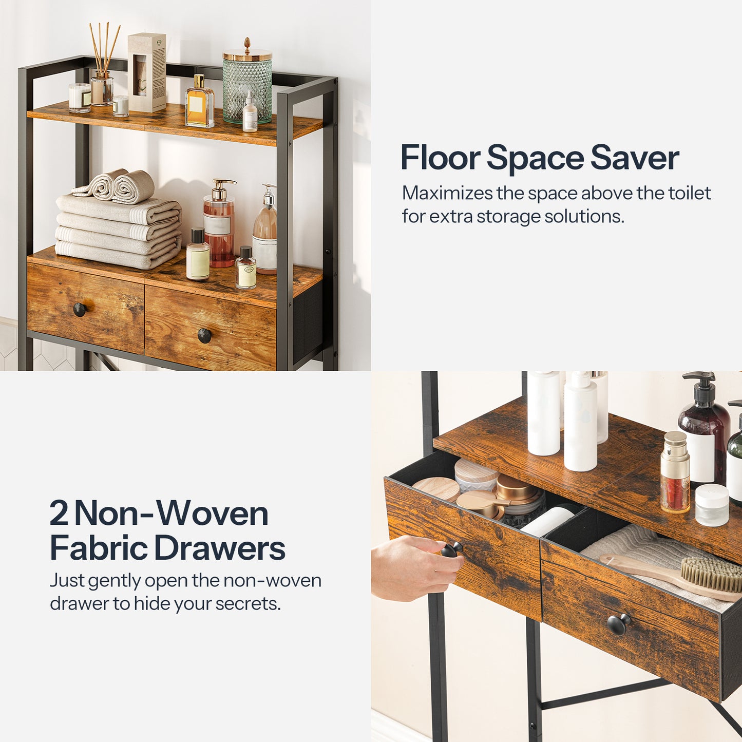 HOOBRO 3-Tier Over The Toilet Storage Rack with 2 Drawers