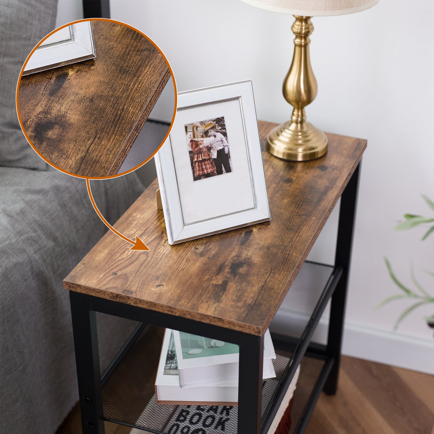 HOOBRO 3-Tier Narrow Side Table with Adjustable Shelves