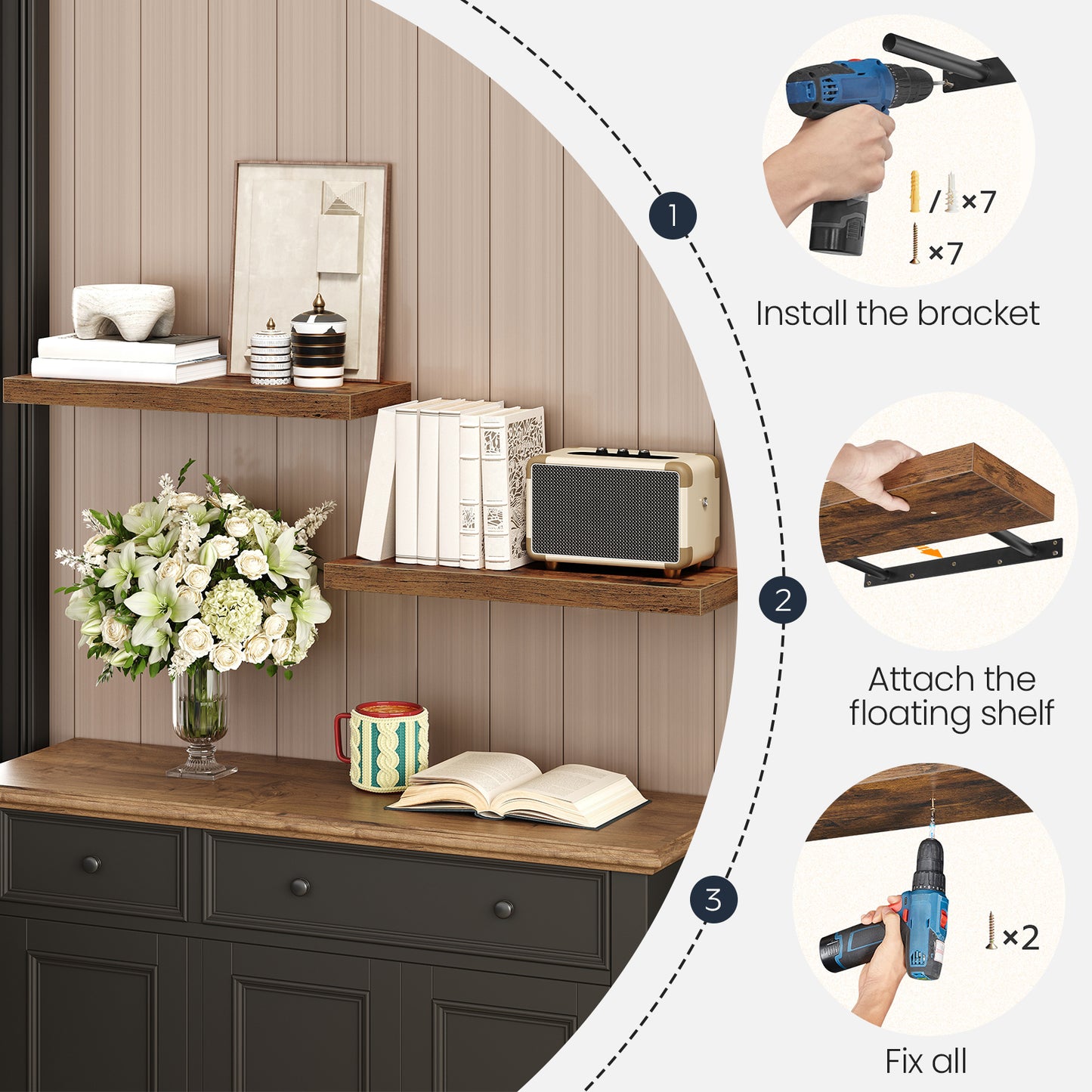 HOOBRO 23.6-inch Wall-Mounted Shelf  / 2PICS