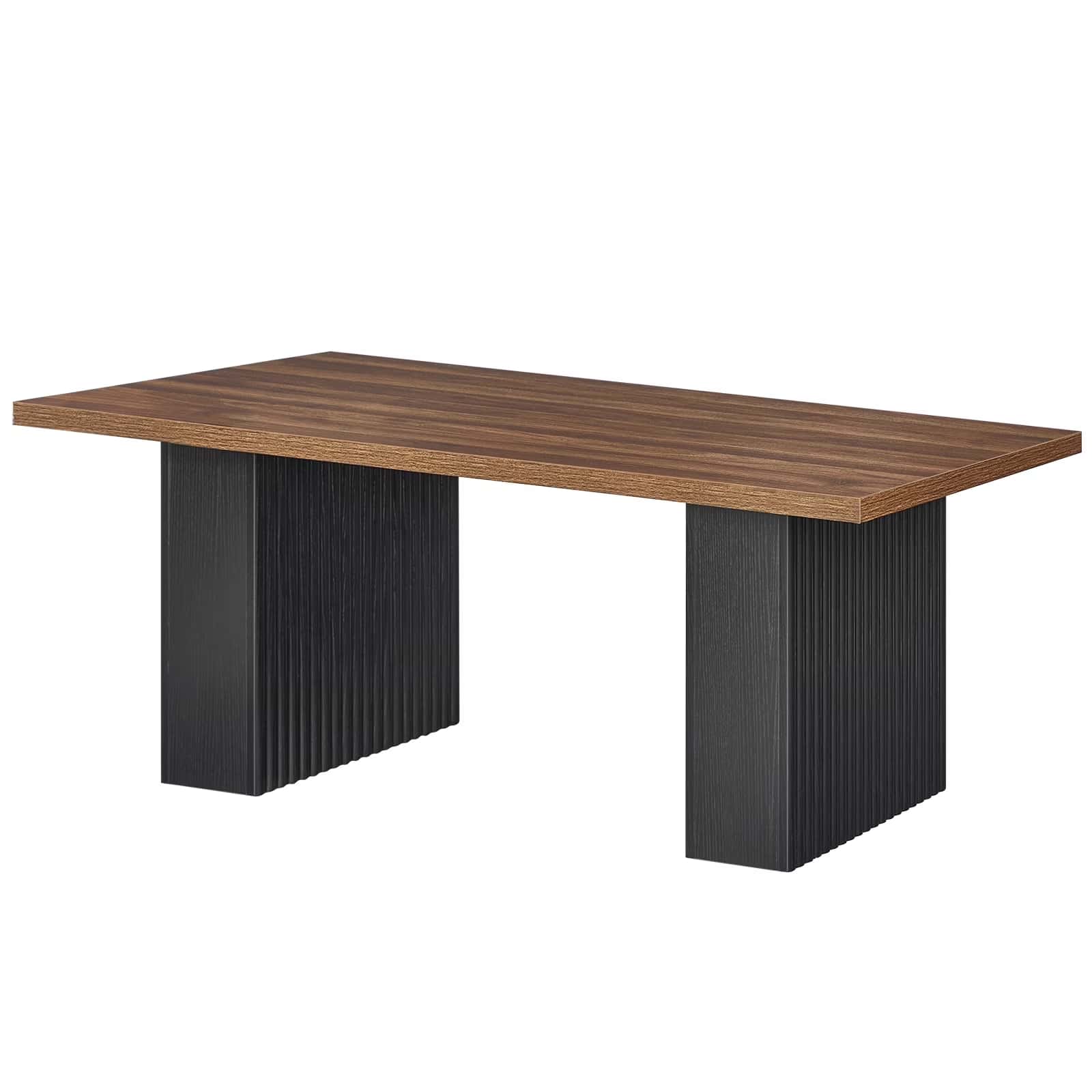 Wooden table with black legs on a white background