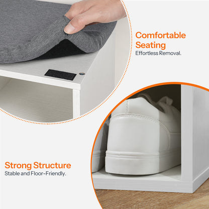 HOOBRO 39.4-inch Shoe Storage Bench with Cushion & 12 Cubbies