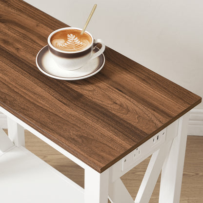HOOBRO Farmhouse Style Narrow Side Table with Charging Station