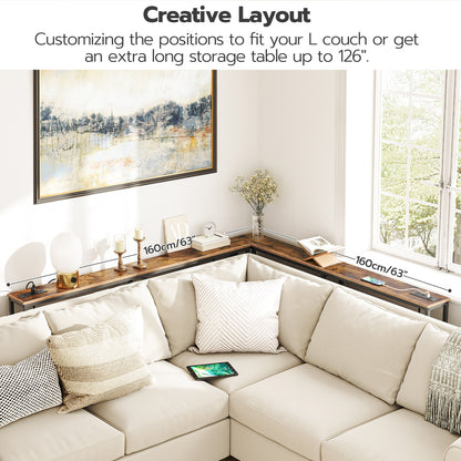 HOOBRO 63-inch Narrow Console Table with Charging Station