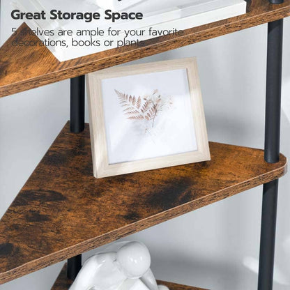 Wooden shelf with a framed picture and text about storage space