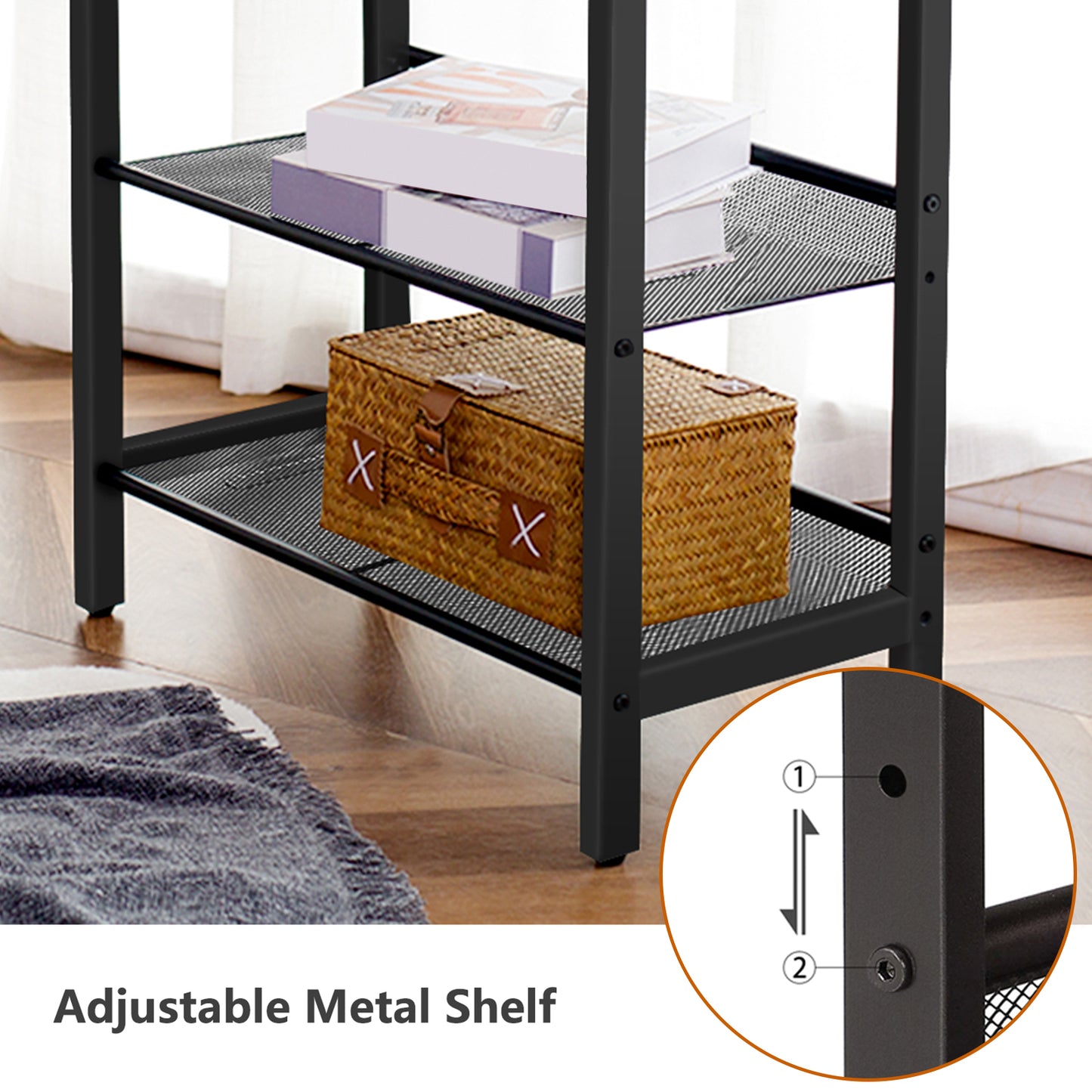 HOOBRO 3-Tier Narrow Side Table with Adjustable Shelves