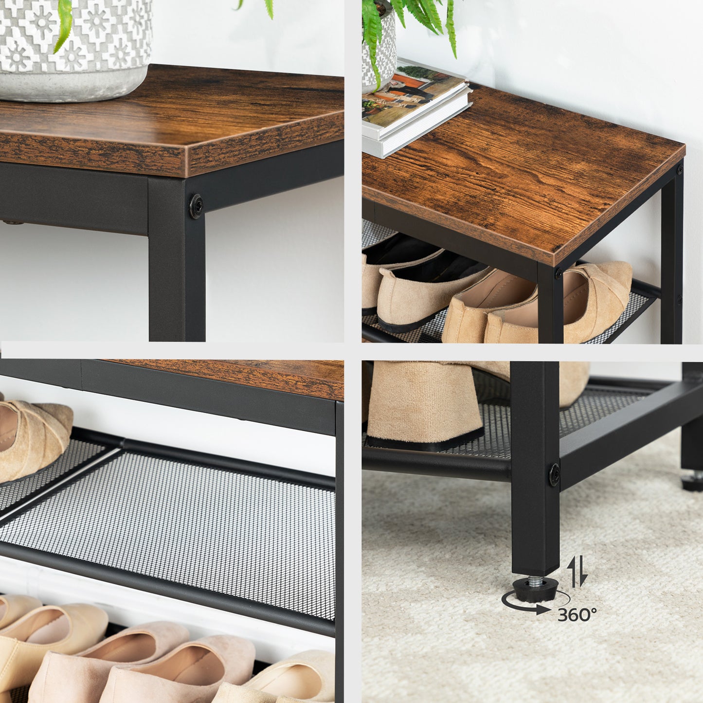 HOOBRO 29.5-inch Industrial Style 3-Tier Shoe Rack with Mesh Shelf