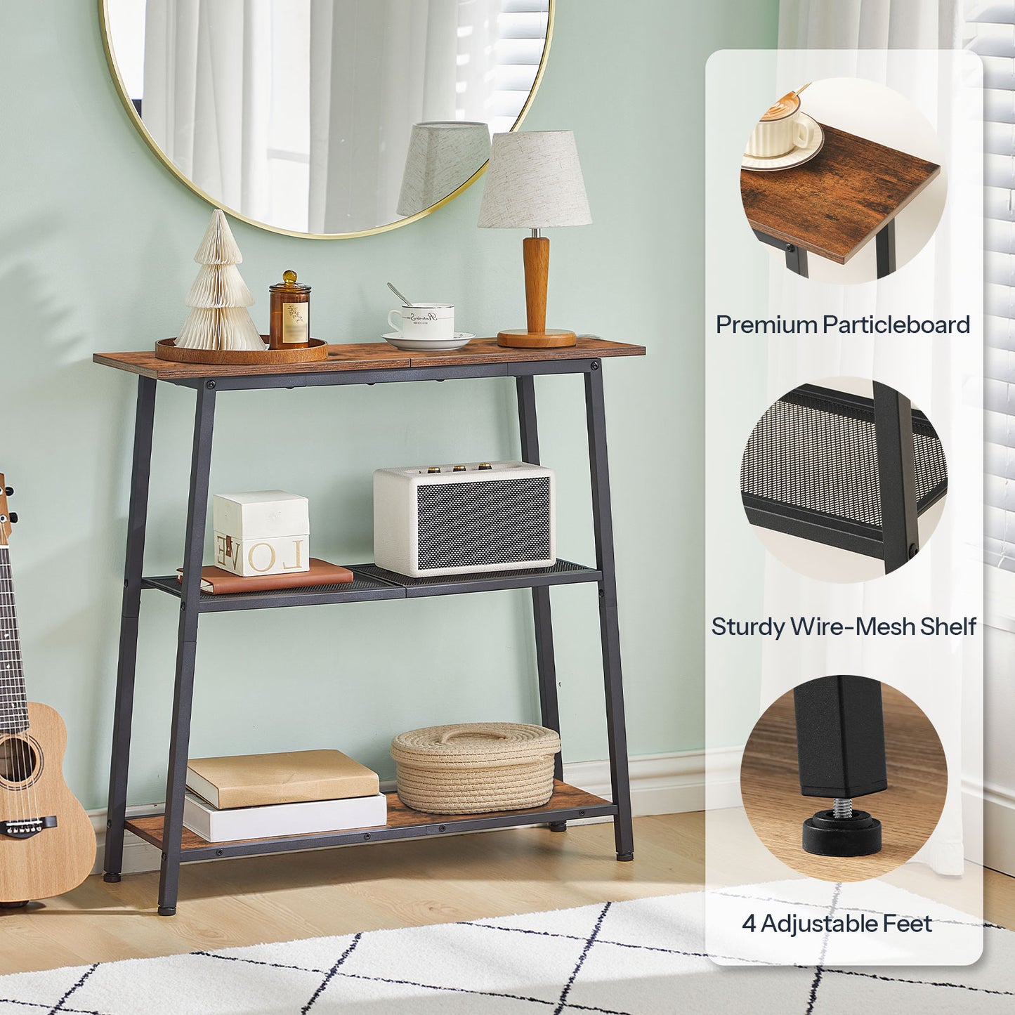 HOOBRO 30 inch 3-Tier Narrow Console Table with Storage Shelves