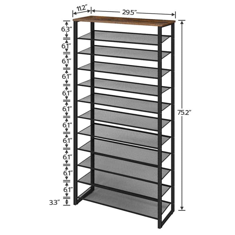 Shelving unit with dimensions labeled on a white background