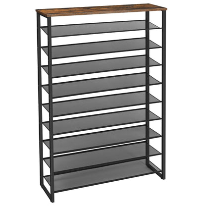 Bookshelf with wooden top and metal frame on a white background