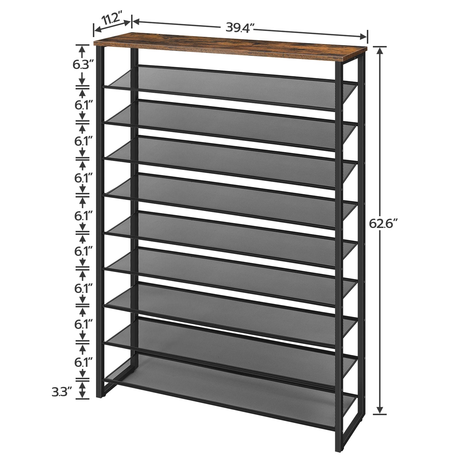 Shoe rack with dimensions on a white background