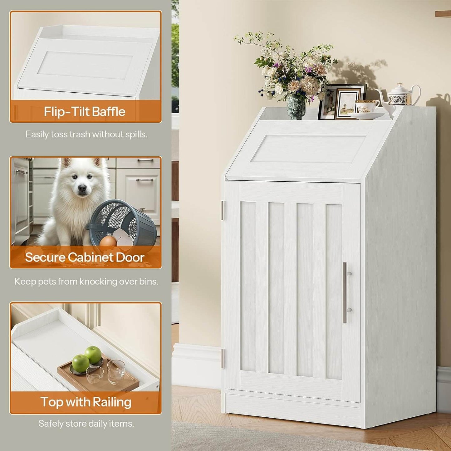 White laundry bin with features highlighted on a neutral background