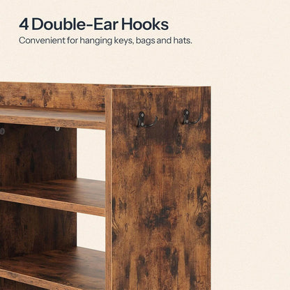Wooden shelf with double-ear hooks on a beige background