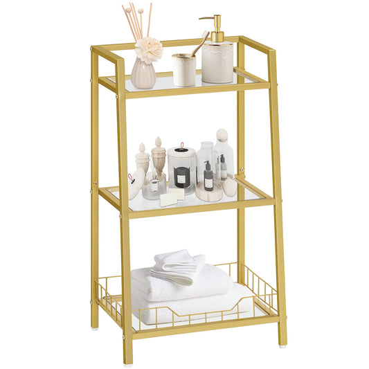 HOOBRO 3-Tier Gold Glass Shelf Stand