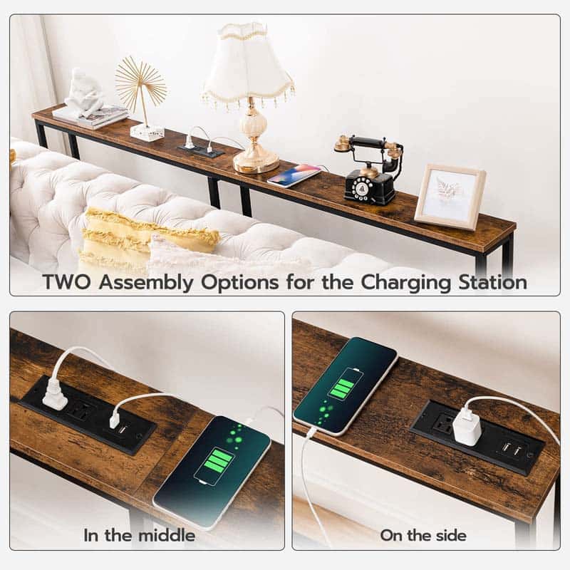HOOBRO 63-inch Narrow Console Table with Charging Station