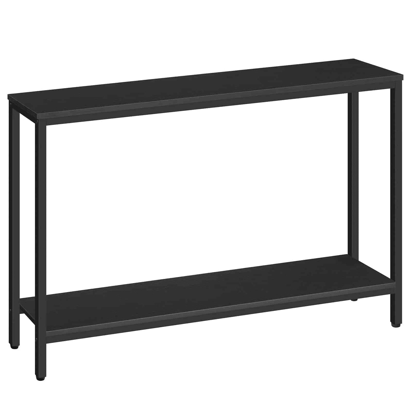 Black console table on a white background