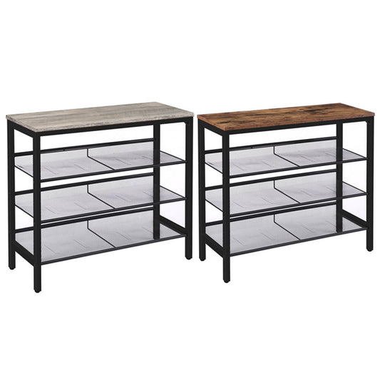 HOOBRO Industrial Shoe Rack, Shoe Shelf, Storage Organizer Unit with Mesh Shelves, Wood Look Accent Furniture with Metal Frame