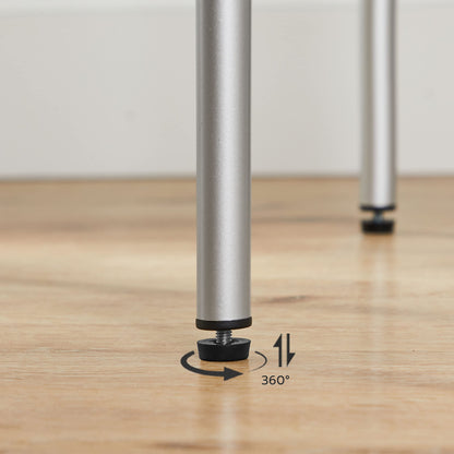 Metal leg with a 360-degree swivel mechanism on a wooden floor.