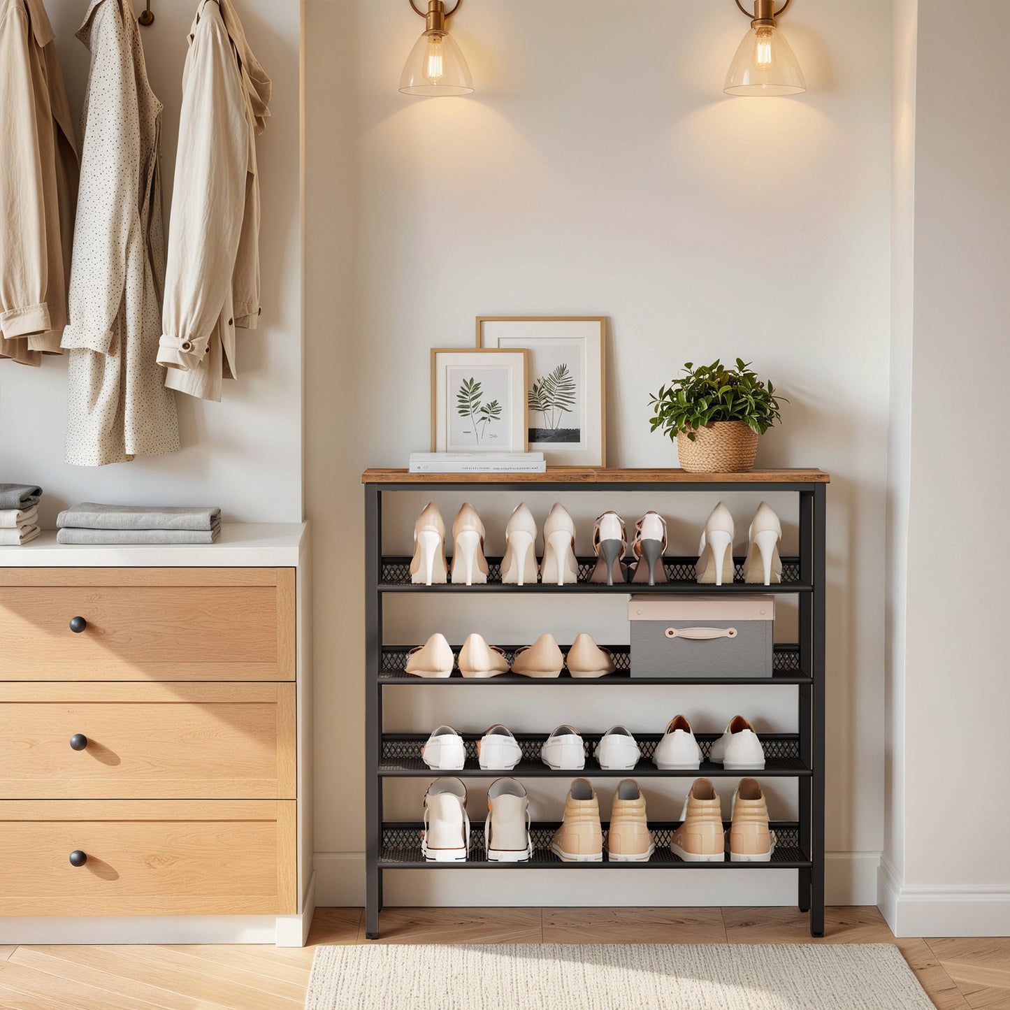 HOOBRO 5-Tier Shoe Rack for Entryway with Adjustable Mesh Shelves