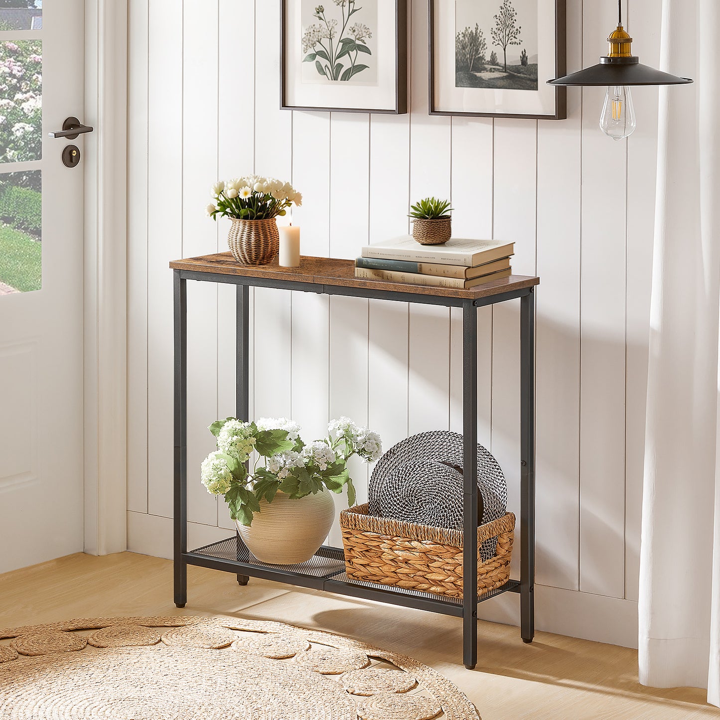 HOOBRO 29.5-inch Double-Layer Narrow Console Table with Shelves