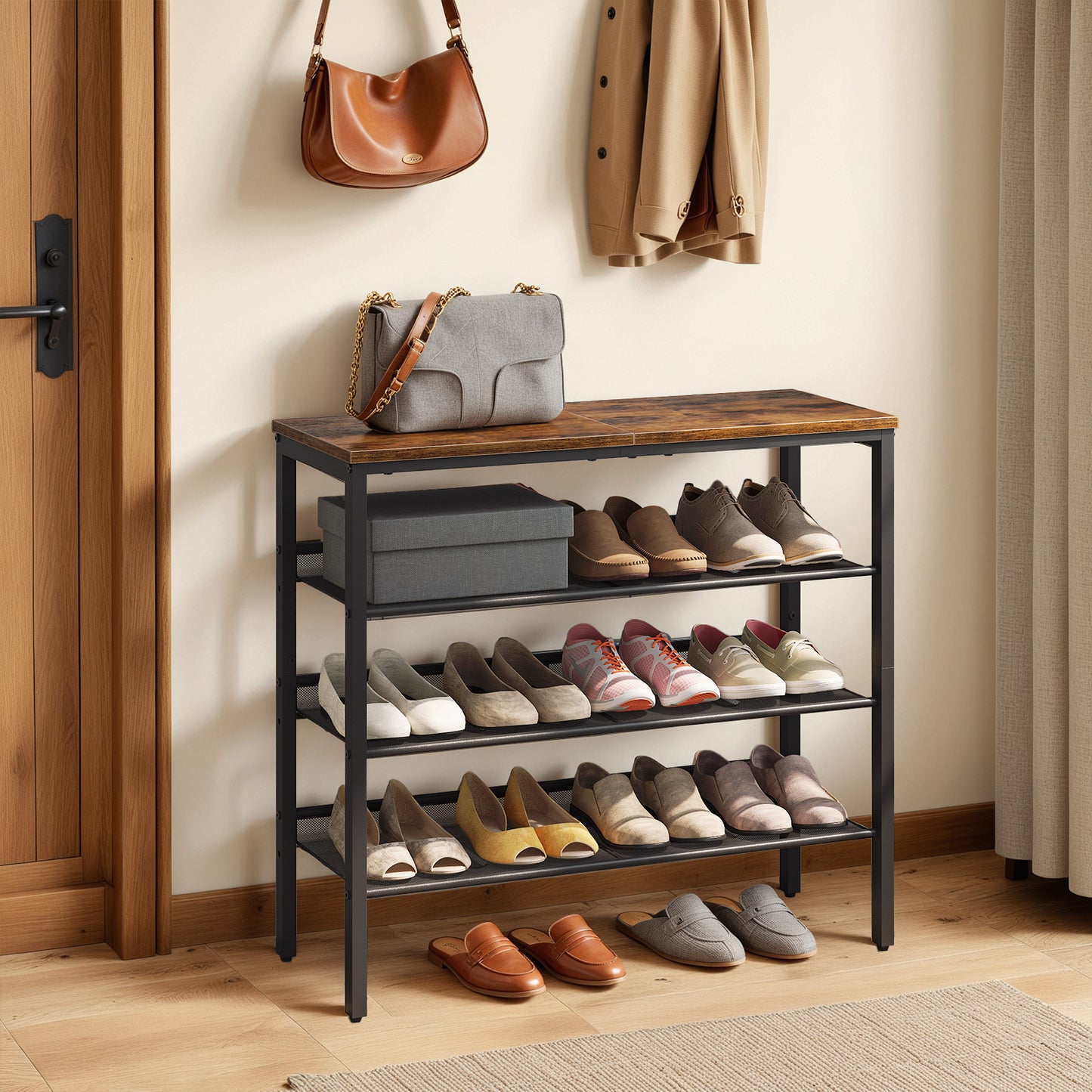 HOOBRO 4-Tier Shoe Rack with Adjustable Mesh Shelves