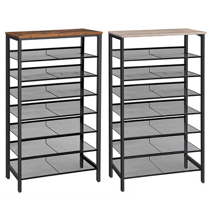 HOOBRO 8-Tier Shoe Rack, Large Capacity Shoe Shelf, Stable and Sturdy, Shoe Storage Organizer with Flat & Slant Adjustable Metal Shelves, Space Saver