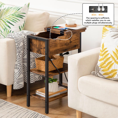 HOOBRO Flip-Top Narrow End Table with Charging Station
