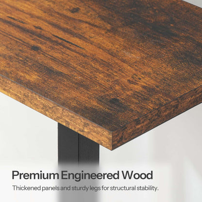 Wooden table with text highlighting premium engineered wood quality
