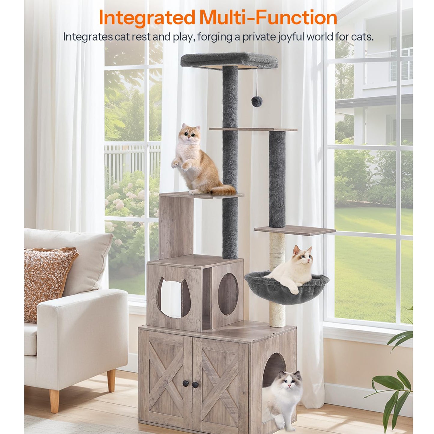 HOOBRO 67.7 inch H Cat Tree with Litter Box Enclosure