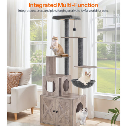 HOOBRO 67.7 inch H Cat Tree with Litter Box Enclosure