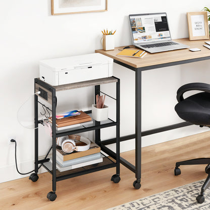 HOOBRO 3-Tier Movable Printer Stand with Power Outlet & USB Port
