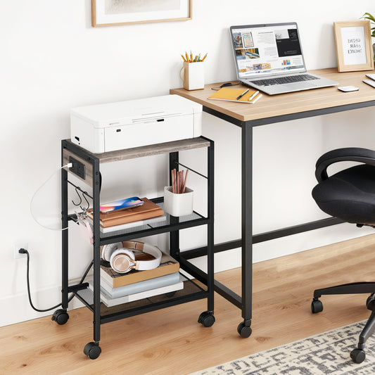 HOOBRO 3-Tier Movable Printer Stand with Power Outlet & USB Port