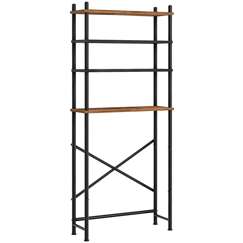 HOOBRO Retro Brown Four-Tier Toilet Above-Room Bathroom Storage Rack with Adjustable Legs