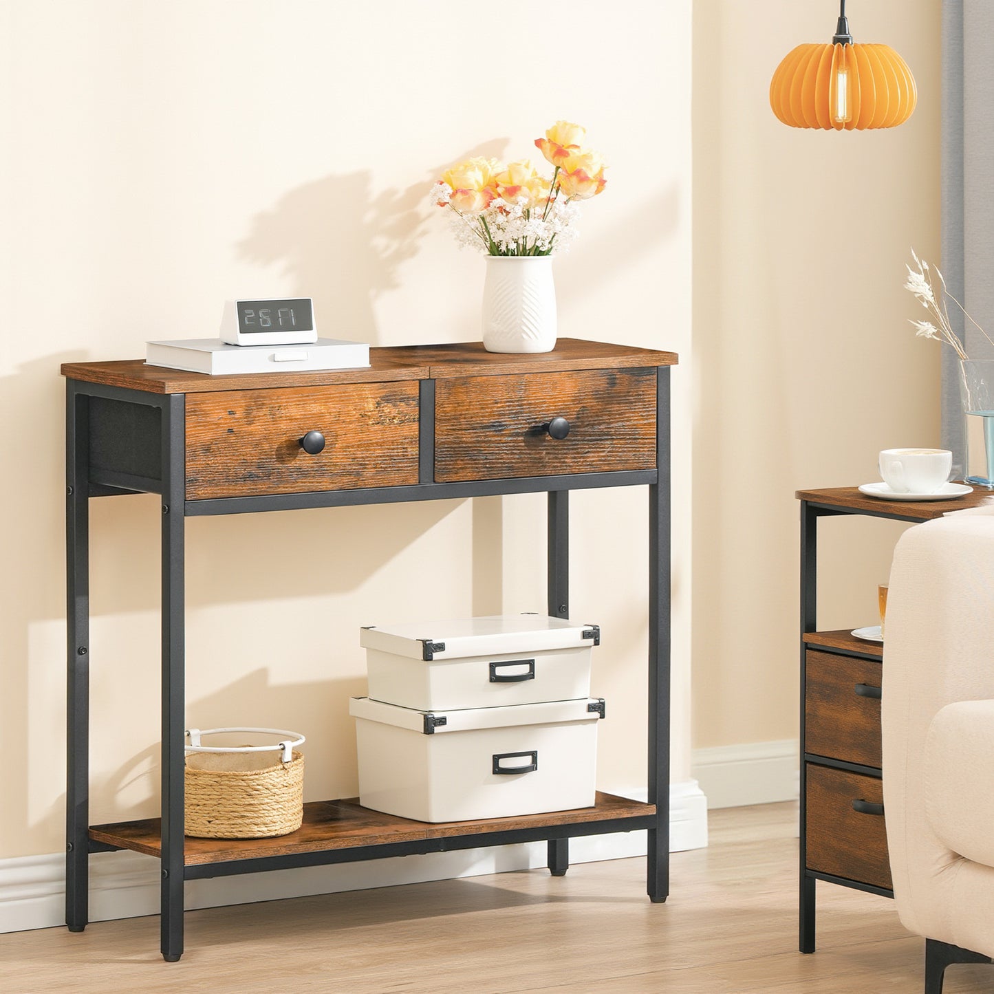HOOBRO 29.5-inch Narrow Console Table with 2 Fabric Drawers