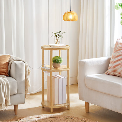 HOOBRO 3-Tier Small Round Side Table with Charging Station