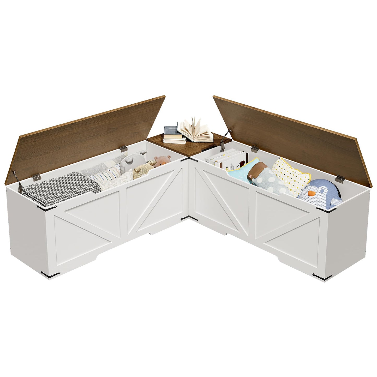 HOOBRO Farmhouse Style L Shape Kitchen Breakfast Nook Bench with 3 Compartments