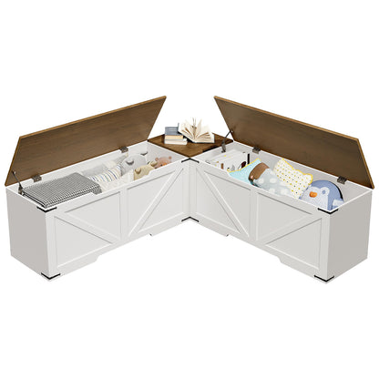 HOOBRO Farmhouse Style L Shape Kitchen Breakfast Nook Bench with 3 Compartments