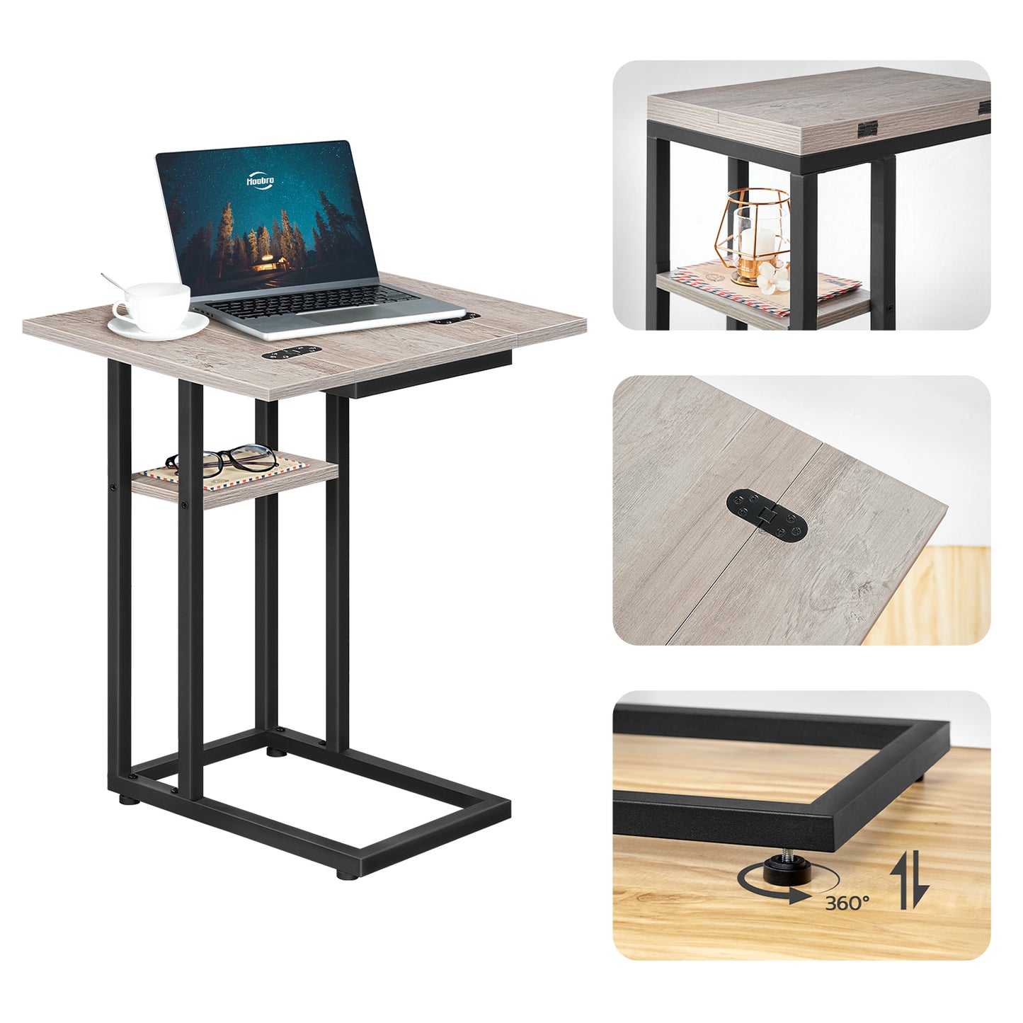 HOOBRO C-Type Folding Side Table with Storage Rack