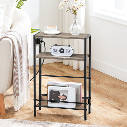HOOBRO Small Narrow Side Table with Charging Station