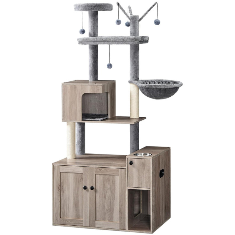 HOOBRO Greige 68.9-inch Concealed All-in-One Tall Cat Tree with Litter Box Enclosure