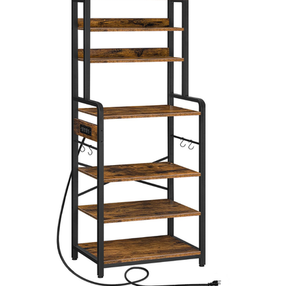 HOOBRO Retro Brown 68.1-inch 7-Tier Baking Rack with Power Outlet & 4 S-Hooks