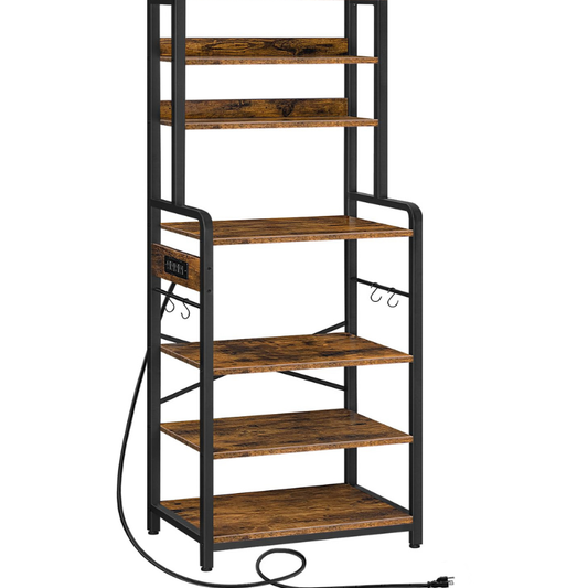 HOOBRO Retro Brown 68.1-inch 7-Tier Baking Rack with Power Outlet & 4 S-Hooks