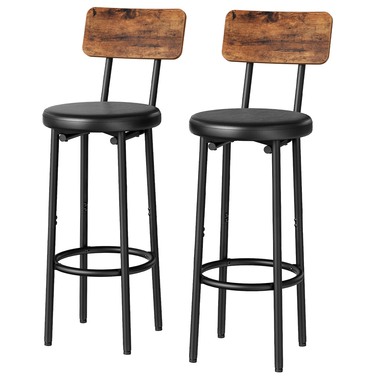 HOOBRO PU Leather Bar Stool with Footrest & Back / 2PICS