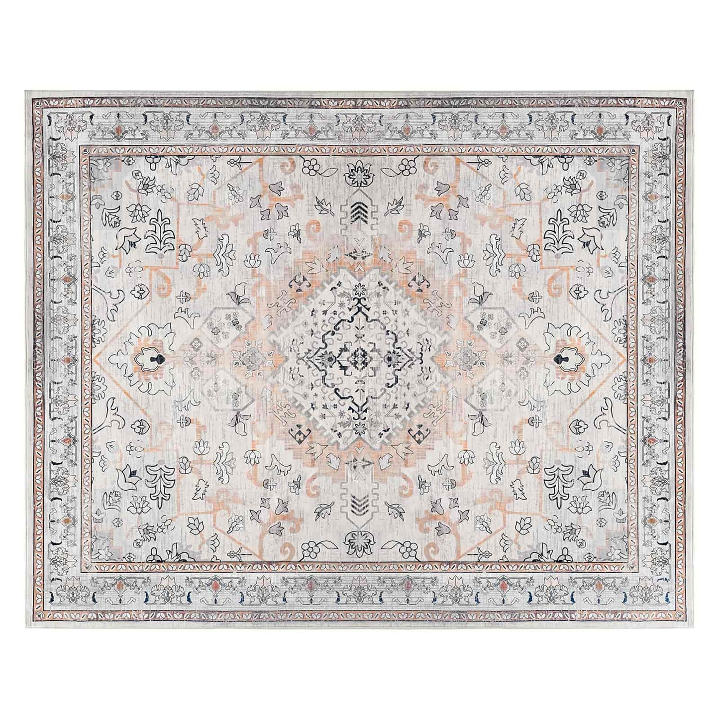 Decorative rug with intricate pattern on a white background