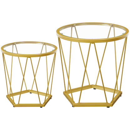 HOOBRO Modern Style Round Metal Frame Small Coffee Table Set / 2PICS