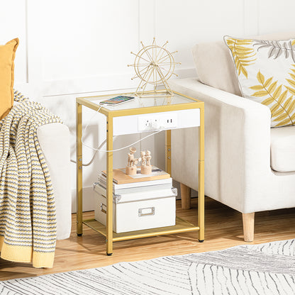 HOOBRO Tempered Glass Side Table with Charging Station / 2PICS