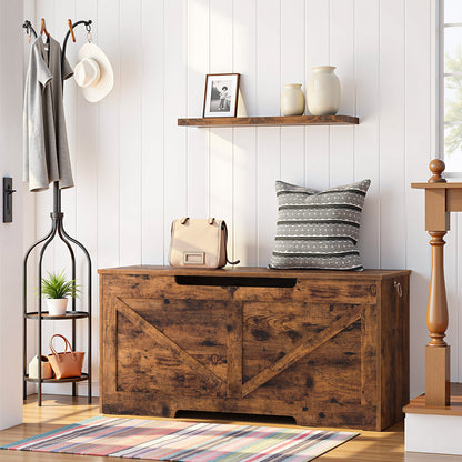 HOOBRO 39.4-inch Wooden Storage Bench with Safety Hinges
